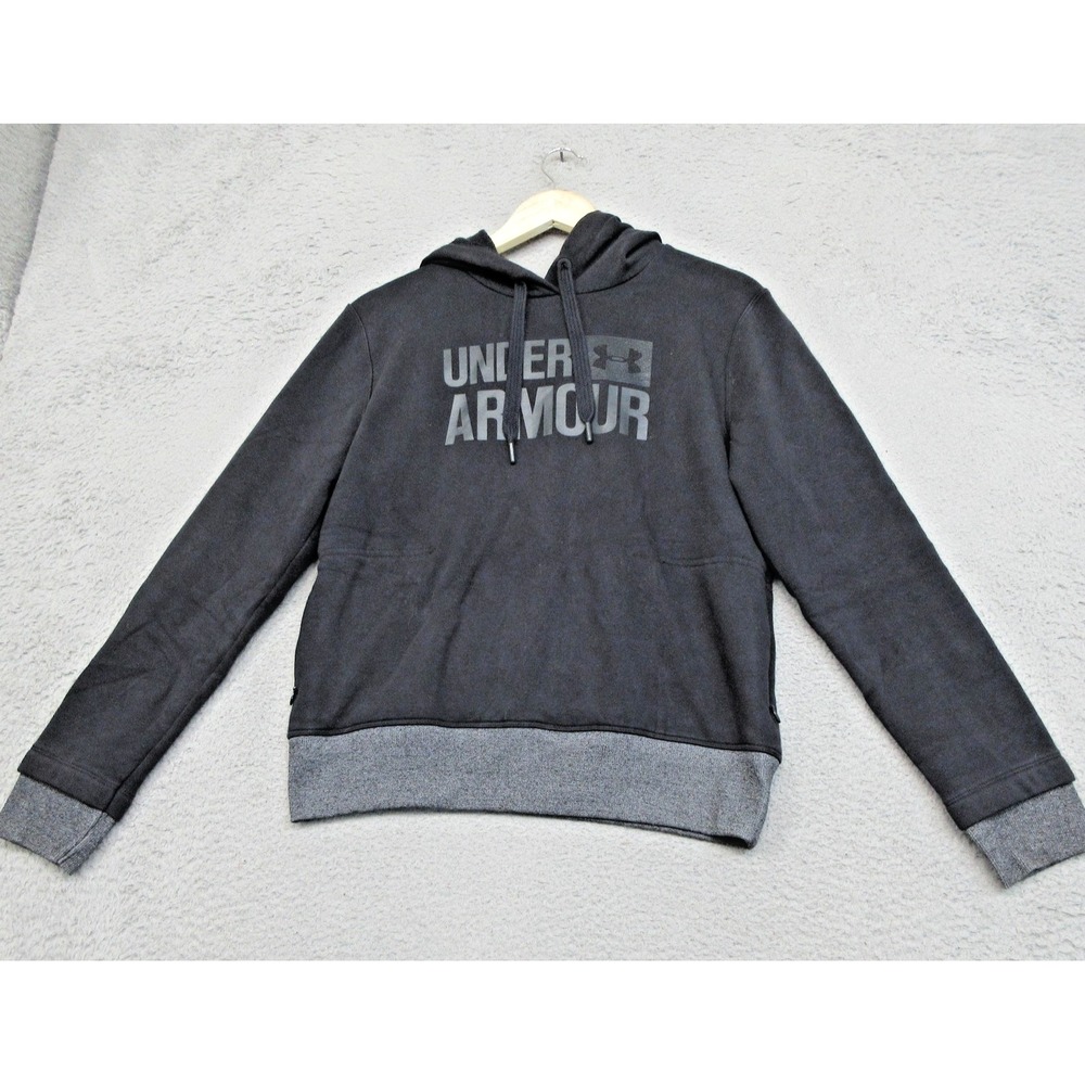 Under Armour Hoodie Mens S Black Gray Fleece Pullover Logo Zip Pockets Athletic